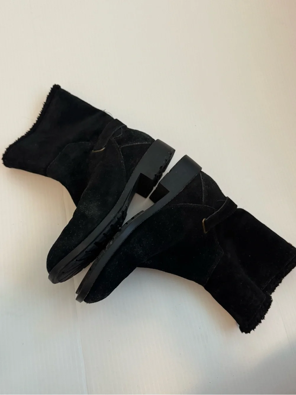 Cole Haan Black Suede Shearling Cuff Ankle Boots